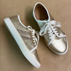 Michelle McDowell Gold & White Lace-Up Women’s Sneakers  - US Size 7